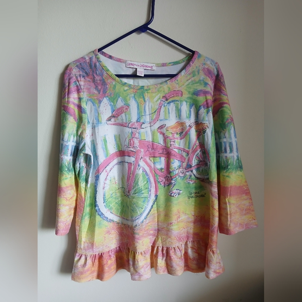 Leoma Lovegrove Bicycle Long Sleeve Top Women's Size Large Shirt Colorful